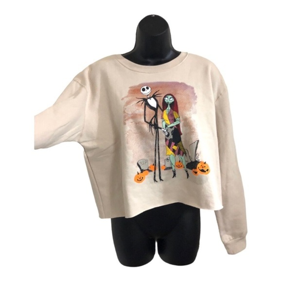 Nightmare before Christmas cream crop pullover sweatshirt sweater size XL new - Picture 2 of 8